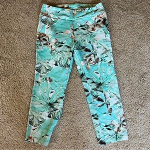 Soft Surroundings Paloma Palm Pants Green Blue Floral Pull-On